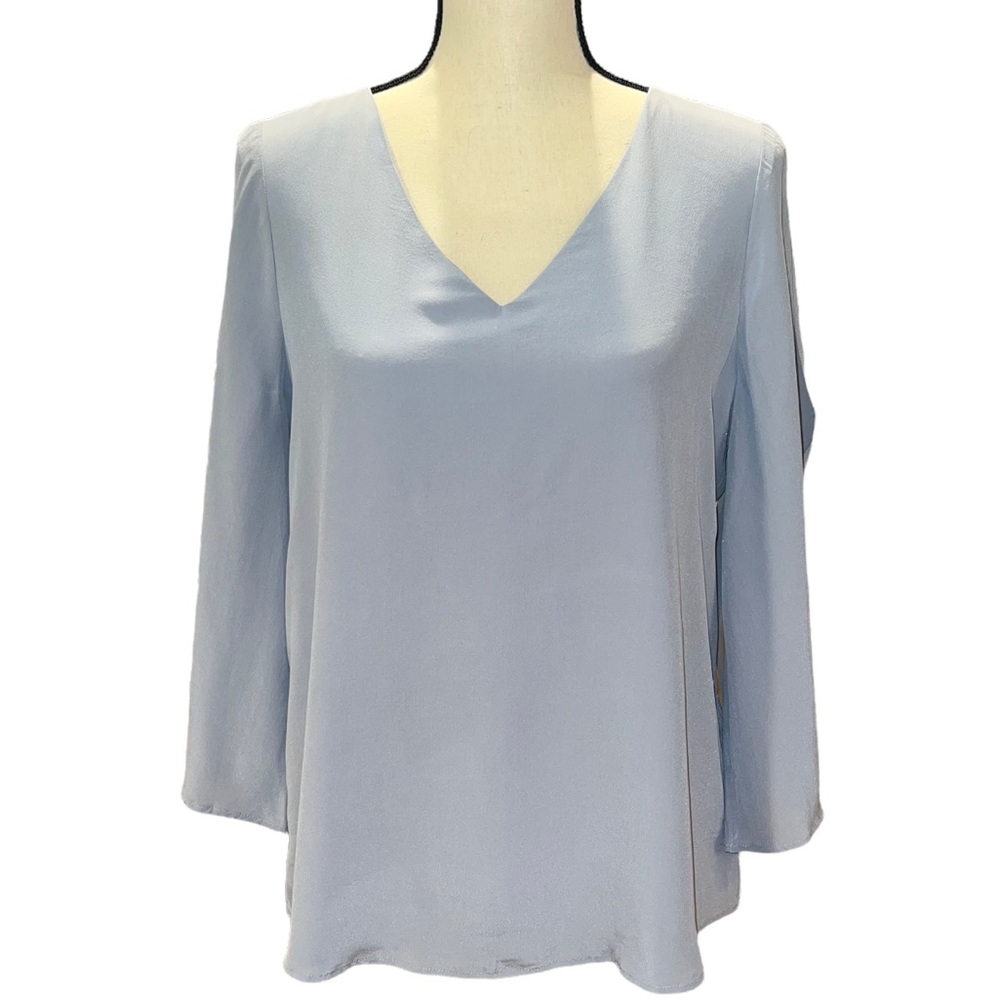 Ecru Slate Grey Silk Blouse w/ cut out arms